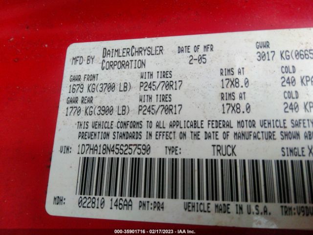 1D7HA18N45S257590 Dodge Ram 1500 Slt