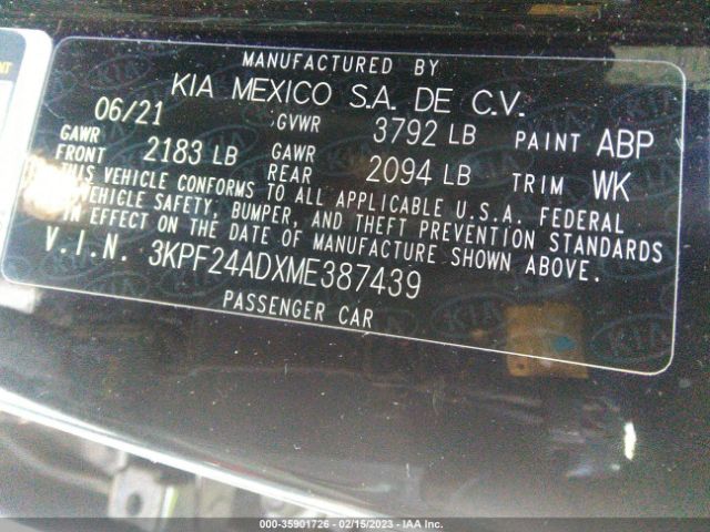 3KPF24ADXME387439 KIA Forte Lxs