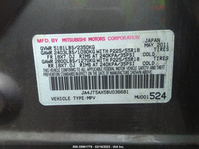 JA4JT5AX5BU036681 Mitsubishi OUTLANDER GT