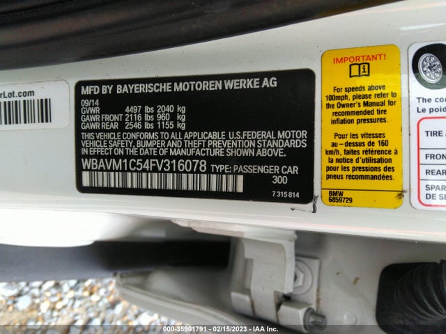 2015 BMW X1 SDRIVE28I VIN: WBAVM1C54FV316078