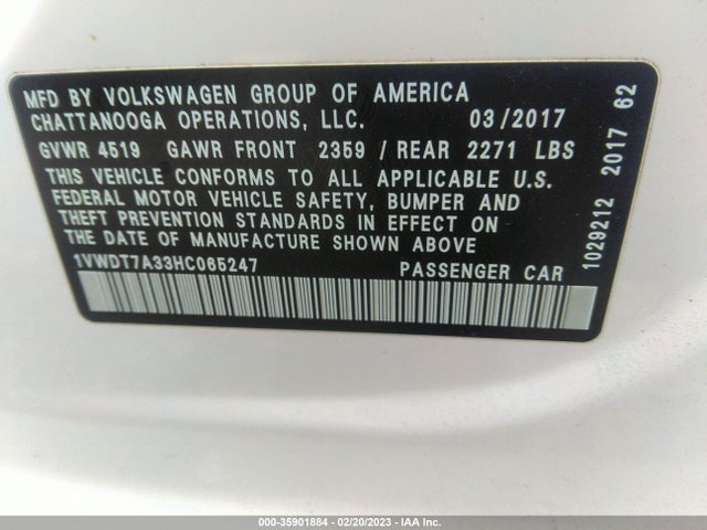 1VWDT7A33HC065247 Volkswagen Passat R-line W/comfort Pkg