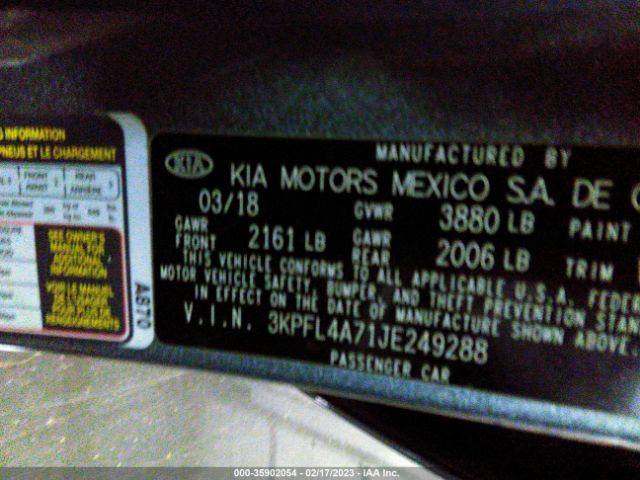 3KPFL4A71JE249288 KIA FORTE S