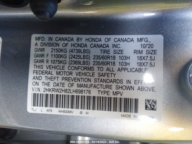 Honda Cr-v Awd Ex-l 2020 2HKRW2H82LH698176 Image 9