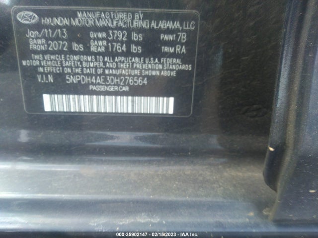 2013 HYUNDAI ELANTRA GLS PZEV VIN: 5NPDH4AE3DH276564