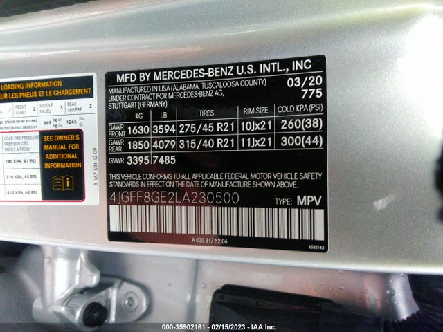 2020 Mercedes-Benz GLS-Class, VIN: 4JGFF8GE2LA230500