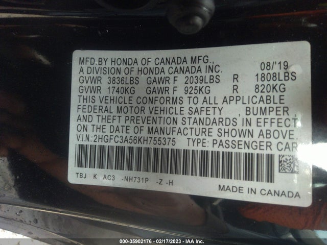 Honda CIVIC SI COUPE 2019 2HGFC3A56KH755375 Image 9