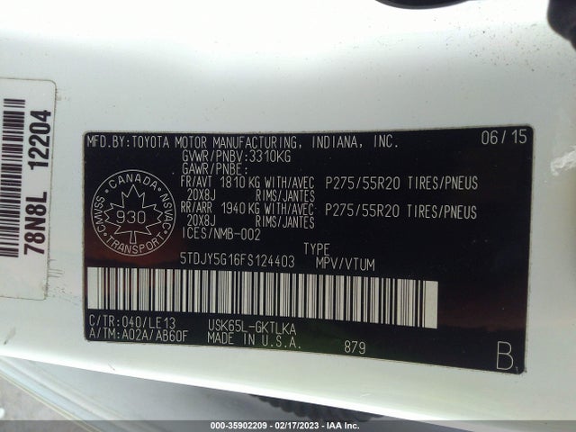 2015 Toyota Sequoia, VIN: 5TDJY5G16FS124403