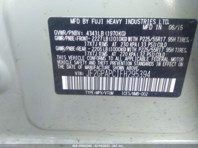 JF2GPAPC1FH295394 Subaru Xv Crosstrek Limited