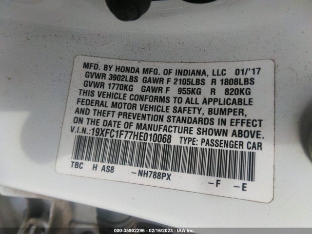 2017 HONDA CIVIC SEDAN EX-L VIN: 19XFC1F77HE010068