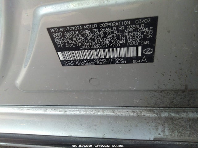 Lexus ES 350 2007 JTHBJ46G672114700 Image 10