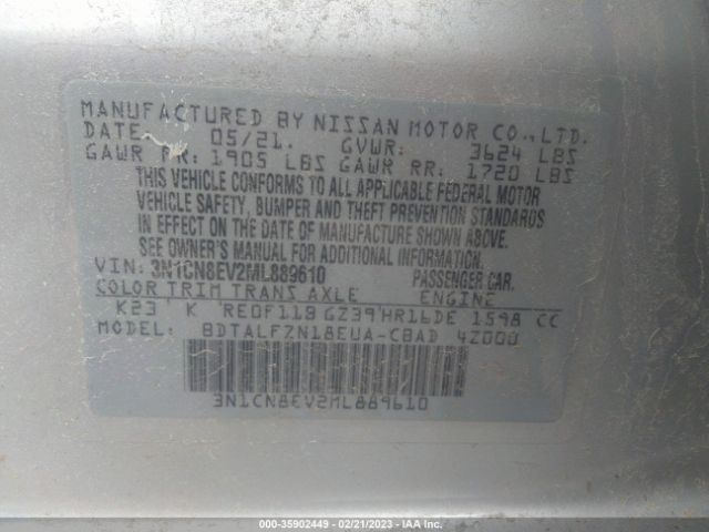 3N1CN8EV2ML889610 Nissan VERSA SV