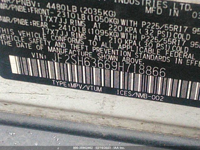 JF2SH63669H718866 Subaru Forester X W/premium Pkg