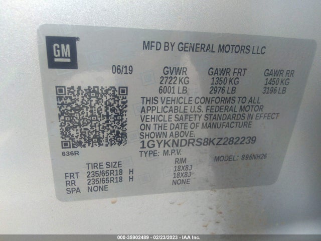 1GYKNDRS8KZ282239 Cadillac Xt5 Luxury Awd