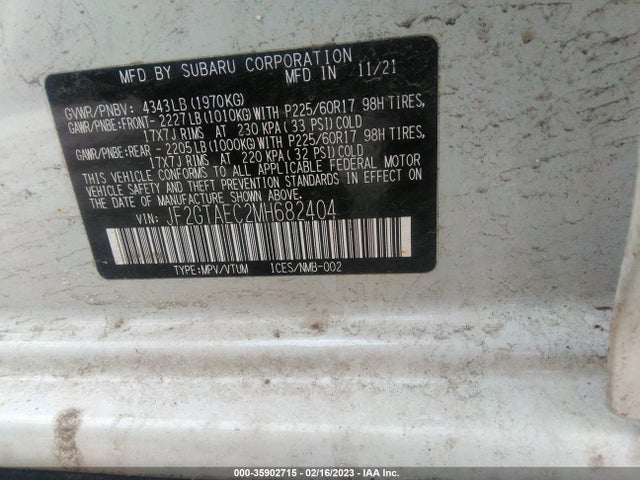 Subaru Crosstrek Premium 2021 JF2GTAEC2MH682404 Image 9