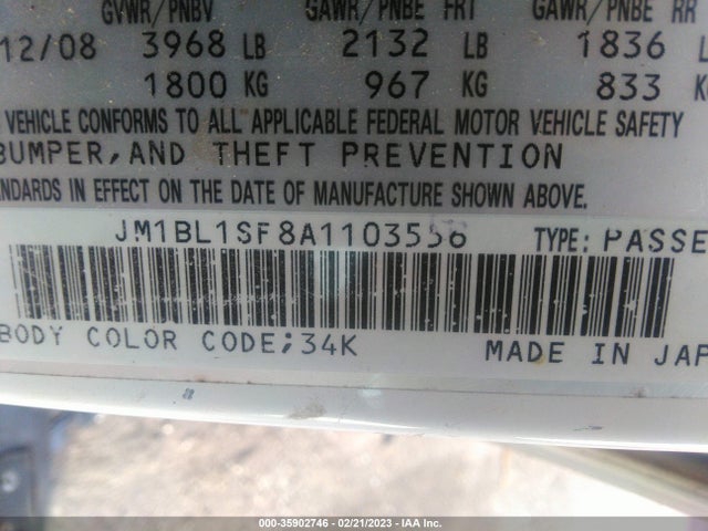 2010 MAZDA MAZDA3 I TOURING VIN: JM1BL1SF8A1103556