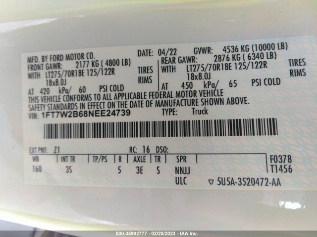 2022 Ford F-250, VIN: 1FT7W2B68NEE24739