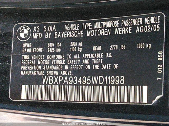 WBXPA93495WD11998 BMW X3 3.0I