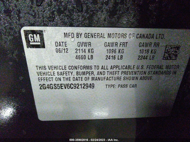 2012 BUICK REGAL TURBO PREMIUM 1 VIN: 2G4GS5EV6C9212949