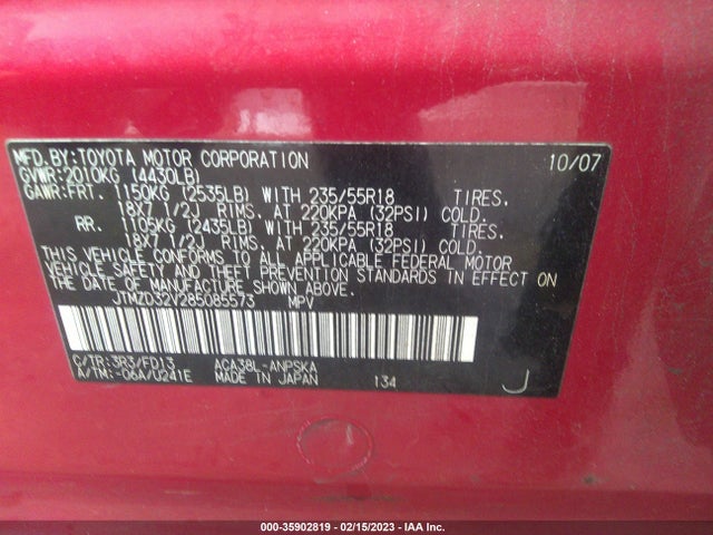 2008 TOYOTA RAV4 SPORT VIN: JTMZD32V285085573