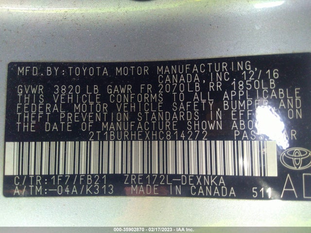 2017 Toyota Corolla, VIN: 2T1BURHEXHC814272
