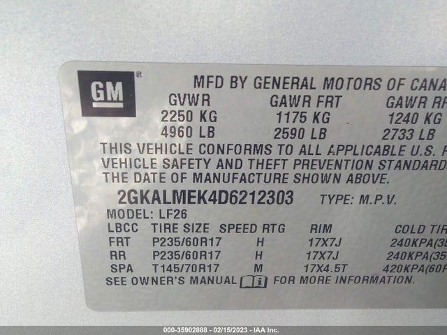GMC Terrain Sle 2013 2GKALMEK4D6212303 Image 10