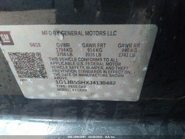 2018 Chevrolet Sonic, VIN: 1G1JB5SHXJ4130482