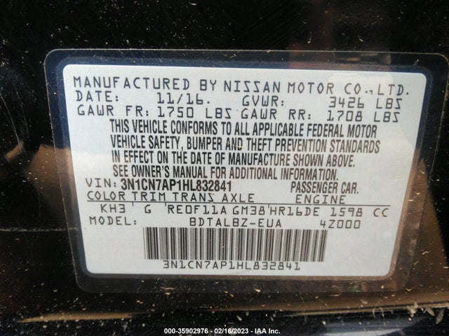 Nissan Versa Sedan Sv 2017 3N1CN7AP1HL832841 Image 10