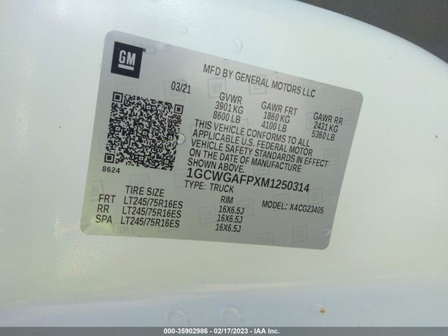 Chevrolet EXPRESS CARGO VAN 2021 1GCWGAFPXM1250314 Image 9