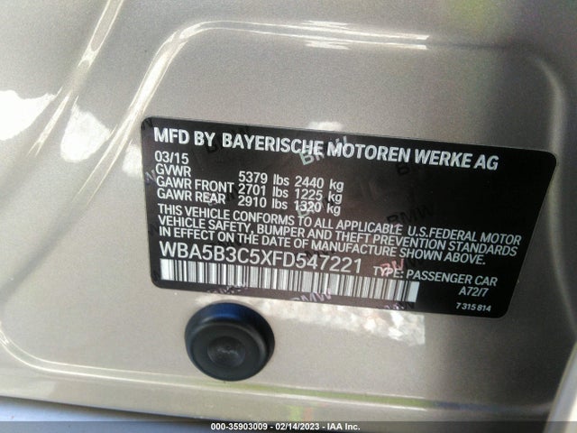BMW 5 Series 535i Xdrive 2015 WBA5B3C5XFD547221 Image 9