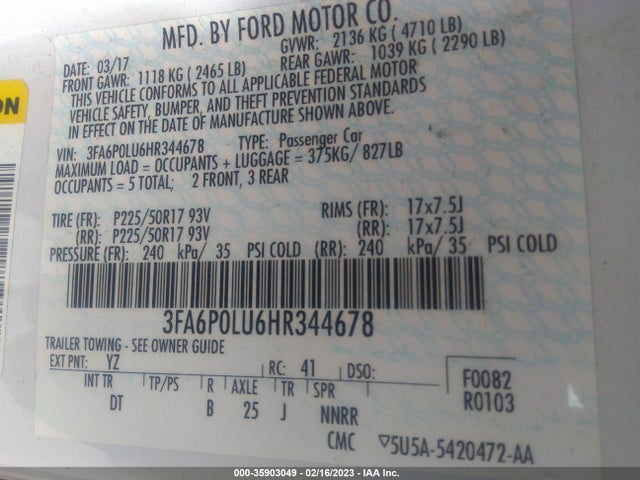 Ford Fusion Hybrid Se 2017 3FA6P0LU6HR344678 Image 10