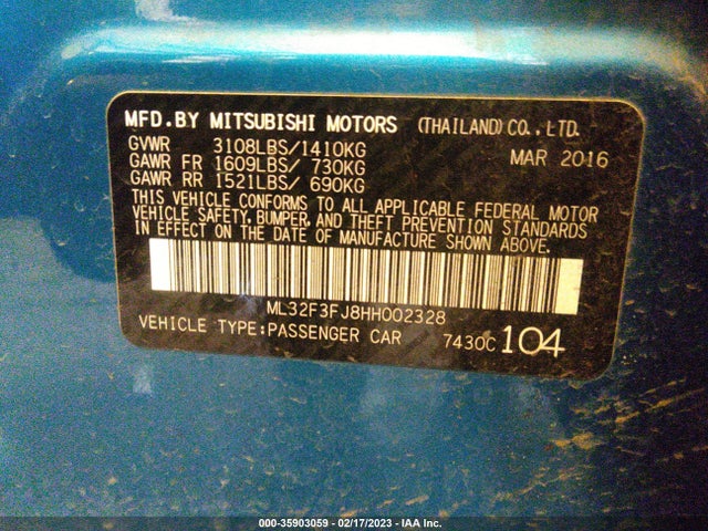 ML32F3FJ8HH002328 Mitsubishi Mirage G4 Es