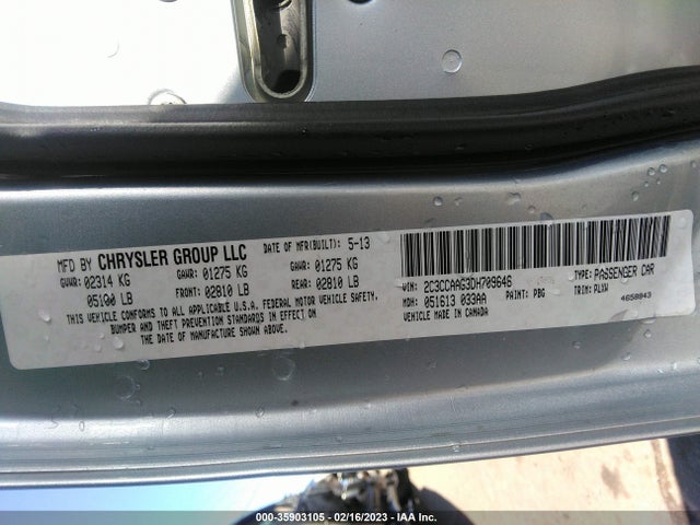 2013 CHRYSLER 300 VIN: 2C3CCAAG3DH709646