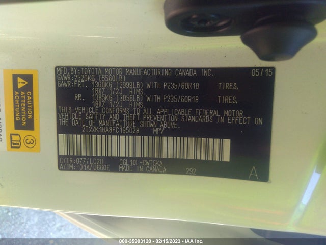 2T2ZK1BA8FC195028 Lexus RX 350