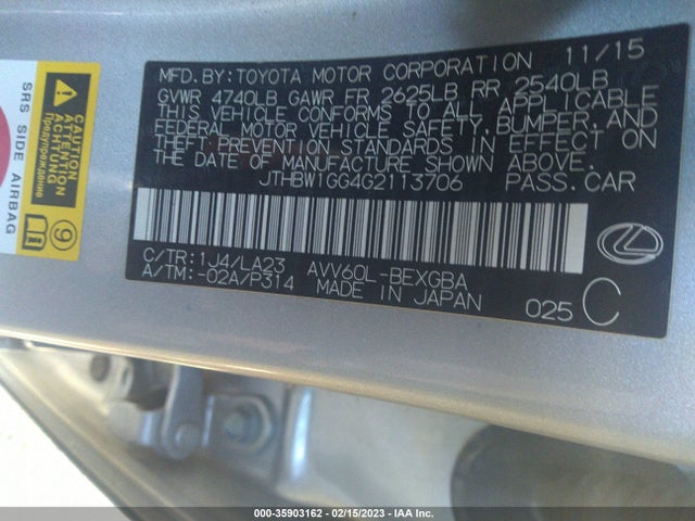 2016 Lexus ES, VIN: JTHBW1GG4G2113706