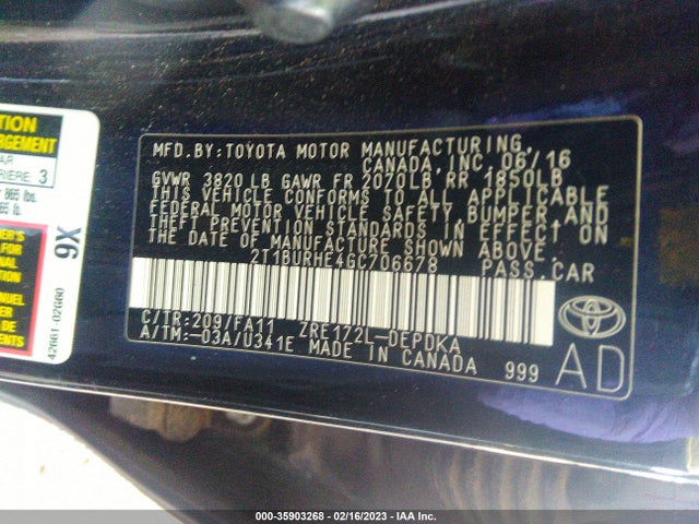 Toyota Corolla L/le/s/s Plus/le Plus 2016 2T1BURHE4GC706678 Image 9