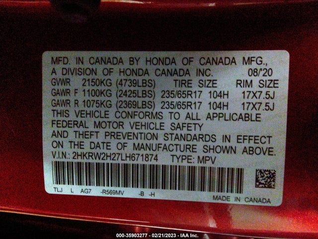 Honda CR-V LX 2020 2HKRW2H27LH671874 Image 9