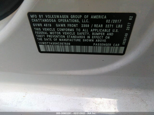 1VWDT7A30HC057509 Volkswagen Passat R-line W/comfort Pkg