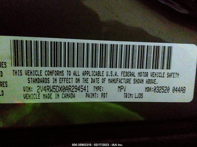 2010 VOLKSWAGEN ROUTAN SEL VIN: 2V4RW5DX0AR294541