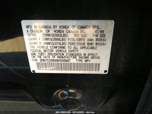 2HNYD28698H556997 Acura Mdx Tech/pwr Tail Gate