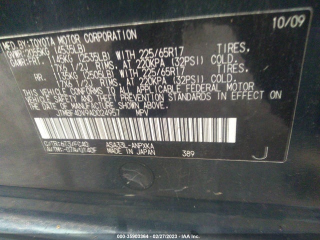 2010 TOYOTA RAV4 VIN: JTMBF4DV9AD024957