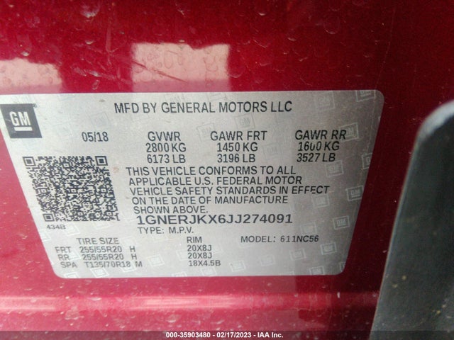 Chevrolet Traverse Rs 2018 1GNERJKX6JJ274091 Image 9
