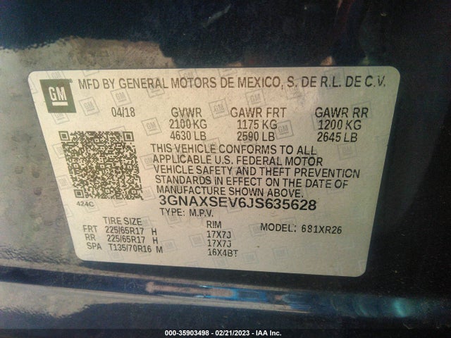Chevrolet EQUINOX LT 2018 3GNAXSEV6JS635628 Image 11