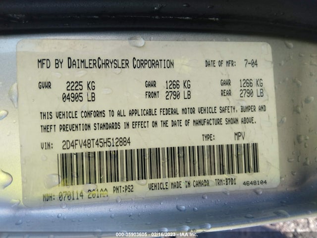 2005 DODGE MAGNUM SE VIN: 2D4FV48T45H512884