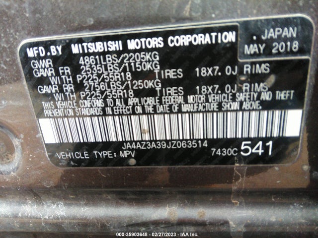 JA4AZ3A39JZ063514 Mitsubishi Outlander Es/se/sel/le
