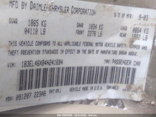Dodge Stratus Sxt 2004 1B3EL46X84N241694 Image 10