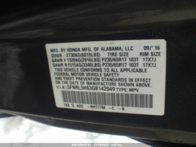 Honda Odyssey Ex-l 2016 5FNRL5H63GB142049 Image 9