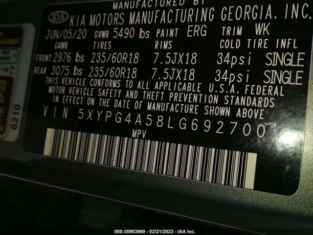 5XYPG4A58LG692700 KIA Sorento Lx V6
