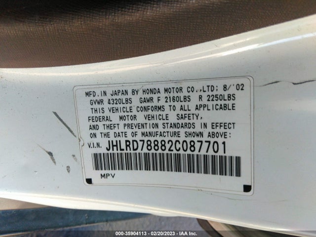 Honda CR-V EX 2002 JHLRD78882C087701 Image 10