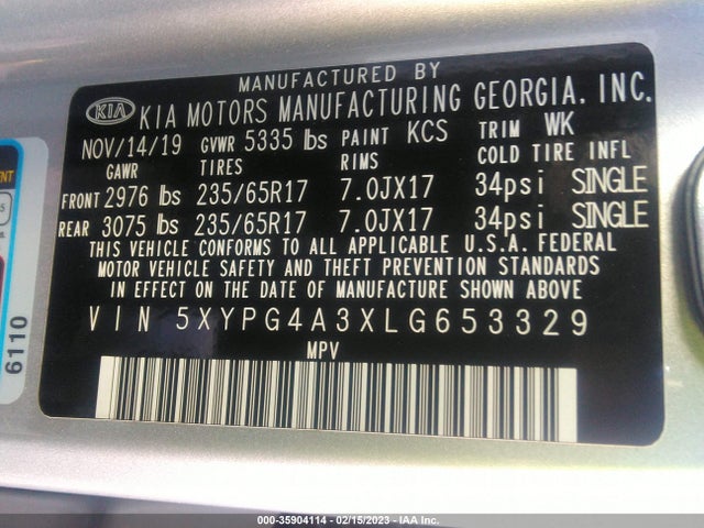 KIA SORENTO LX 2020 5XYPG4A3XLG653329 Image 9
