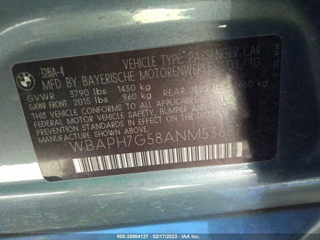 BMW 3 Series 328i 2010 WBAPH7G58ANM53687 Image 9